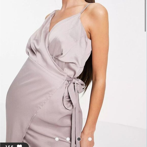 Little Mistress Maternity satin wrap midi dress - Picture 3 of 10